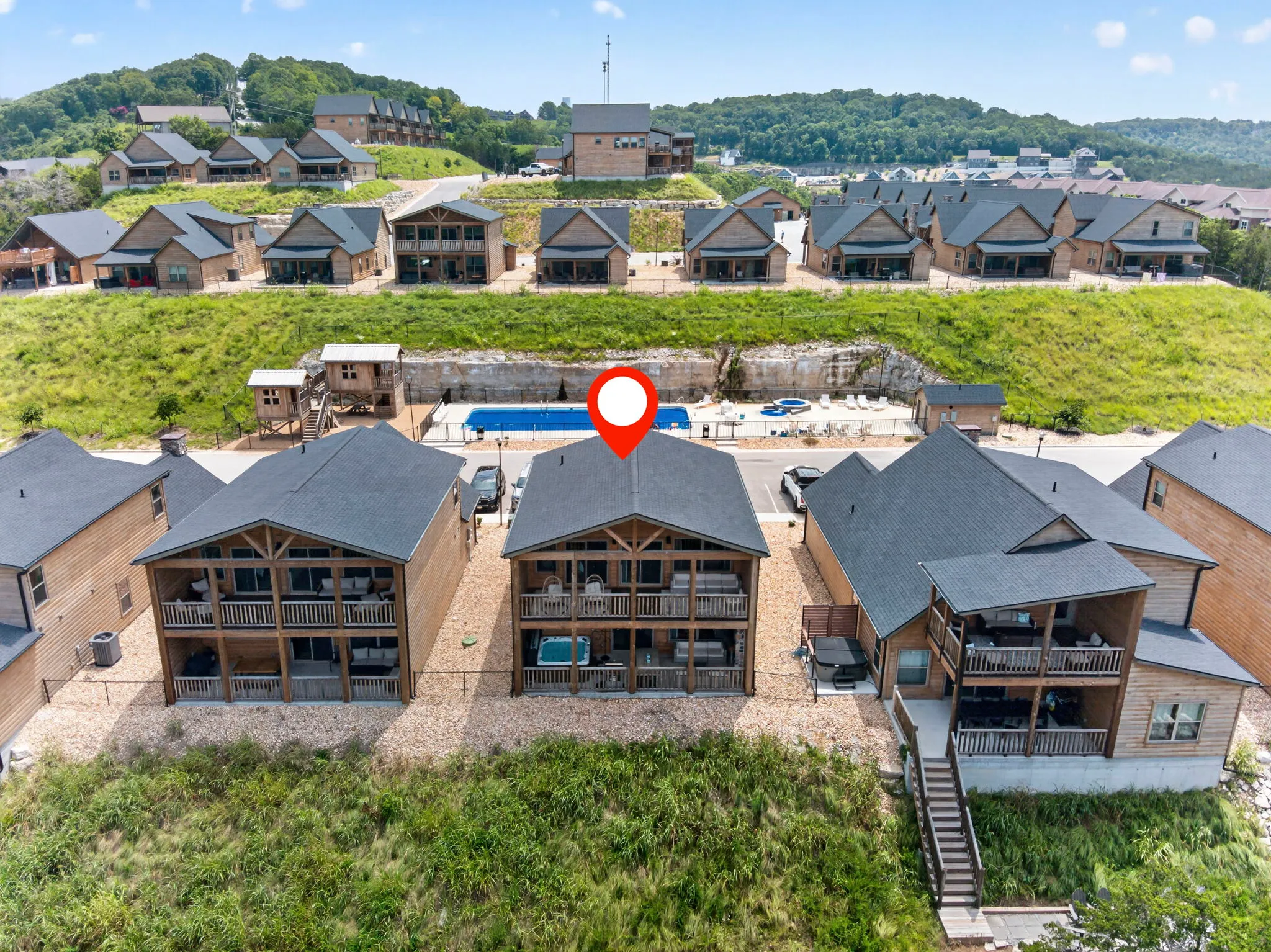 Close aerial of the home and decks