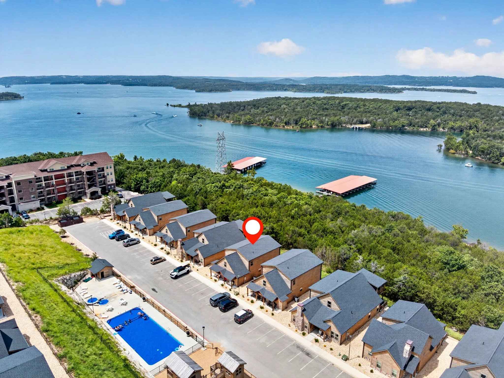 Aerial view of Casa Cardinal and the surrounding resort