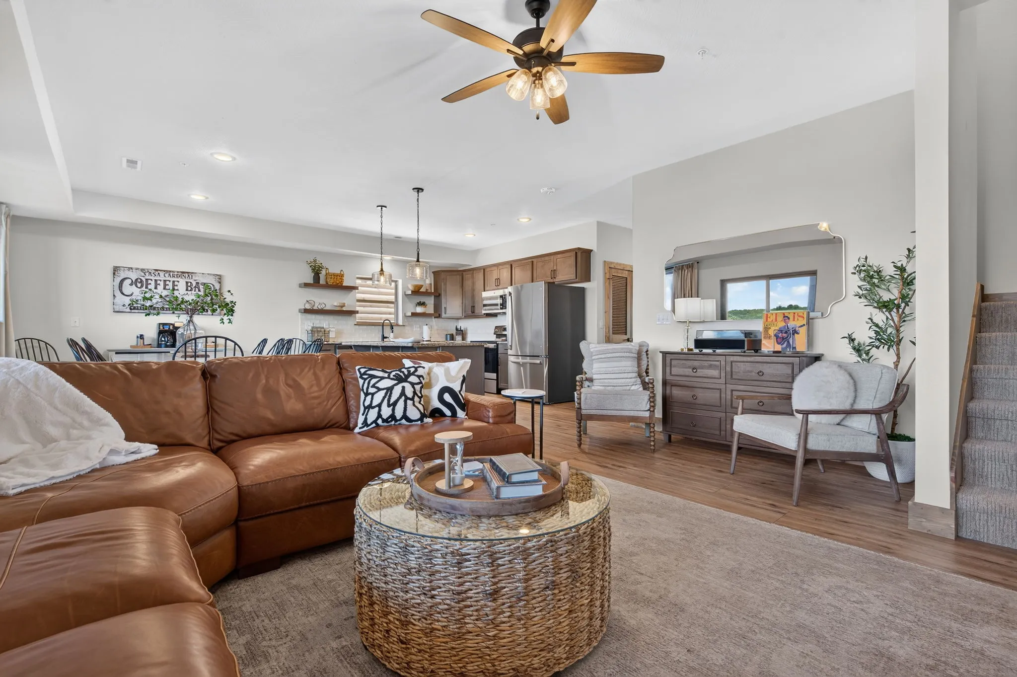 Open living room with lake views