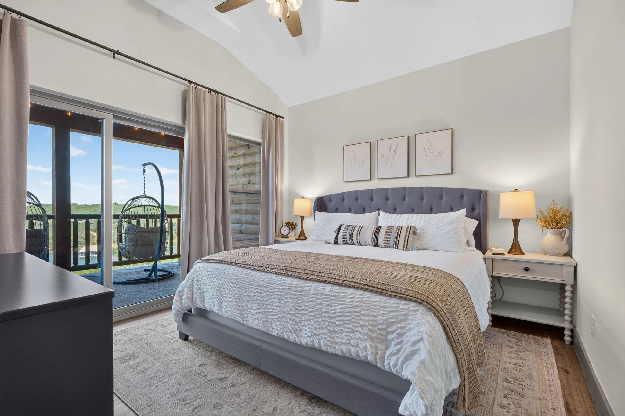 Primary bedroom with plush bedding