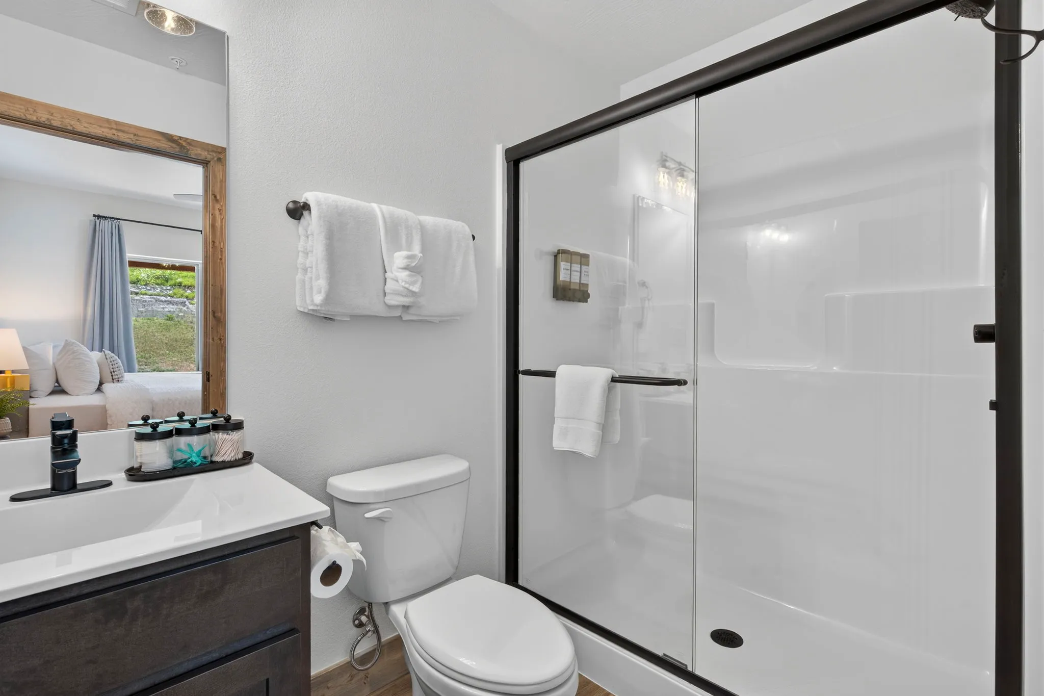 Walk-in shower with tile finishes
