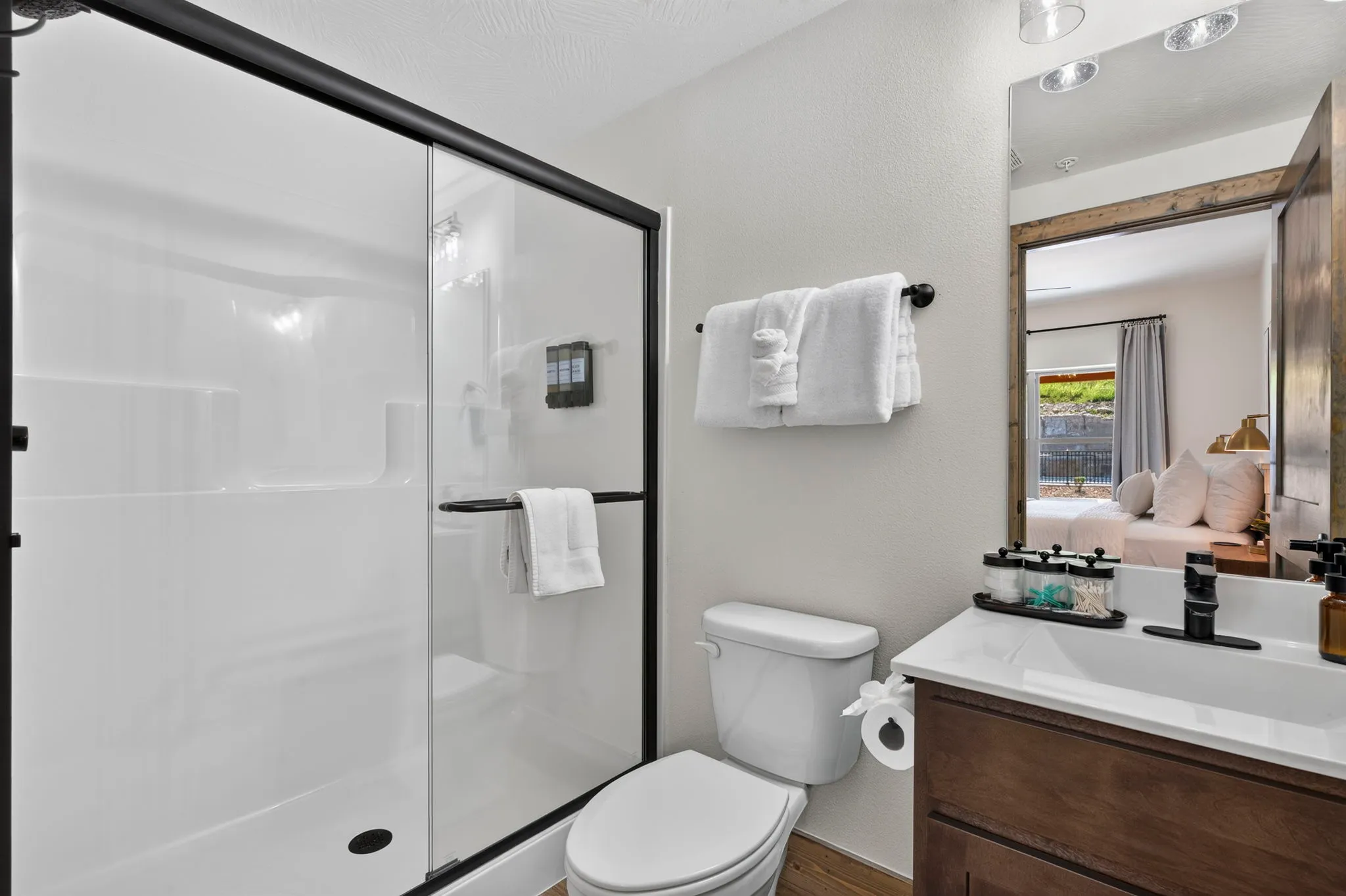 Spacious shower with glass enclosure